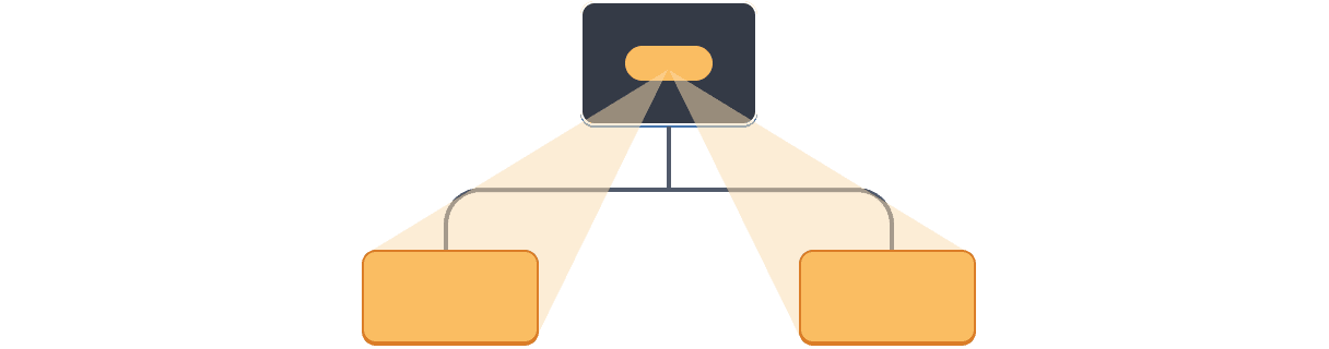 Diagram with a tree of three Components. The parent contains a bubble representing a value highlighted in orange which projects down to the two children, each highlighted in orange.