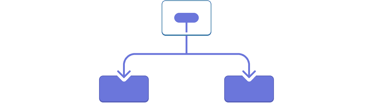 Diagram with a tree of three Components. The parent contains a bubble representing a value highlighted in purple. The value flows down to each of the two children, both highlighted in purple.